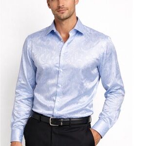 Kent & Park Mens dress shirt blue size medium shiny polyester button front